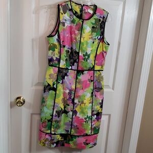 CLAVIN KLEIN  SLEEVELESS FLORAL ZIP-UP DRESS SIZE 10